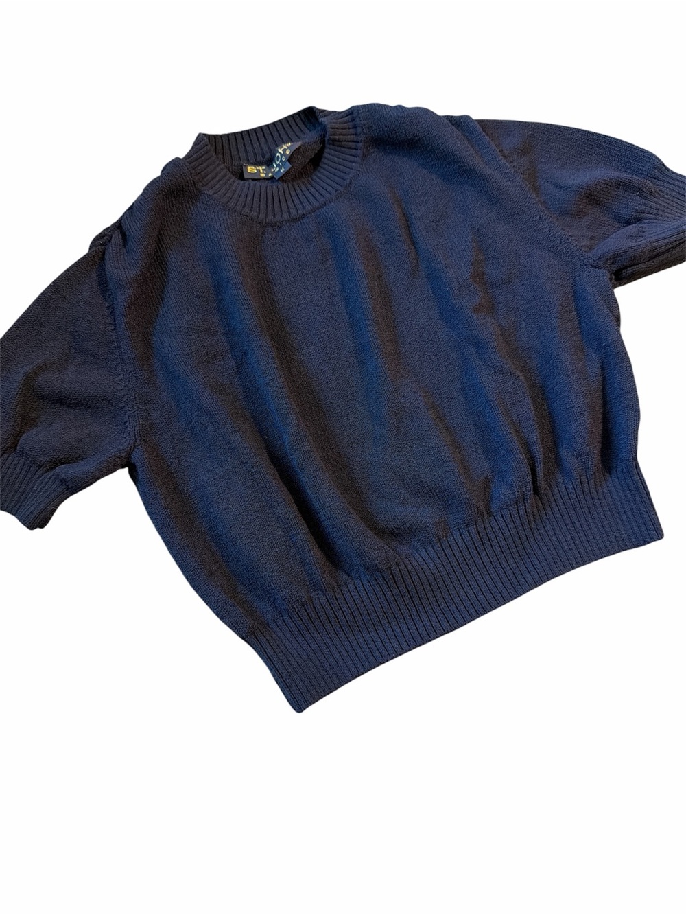 St. John Navy Short Sleeve Crewneck Knit Sweater